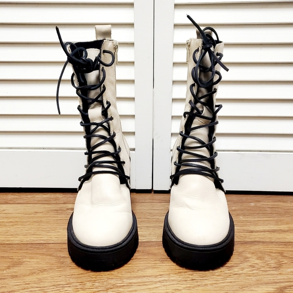 🌼SOLD! Free People Dylan Lace-Up Leather Combat Boots. 8/38. Off-White - Picture 6 of 14